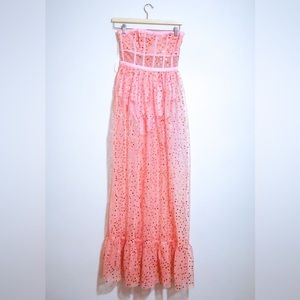 For Love & Lemons Manic Monday Embellished Corset Strapless Mesh Maxi